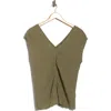 Bobeau Pleated Cap Sleeve Top In Green