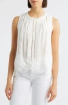 Bobeau Pleated Lace Sleeveless Top In White