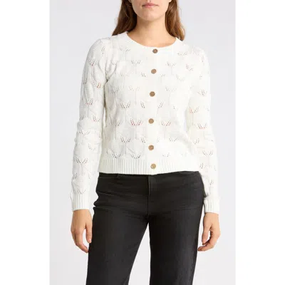 Bobeau Pointelle Cardigan In Neutral