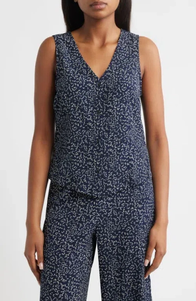 Bobeau Print Button-up Vest In Blue