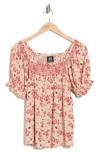Bobeau Print Peasant Top