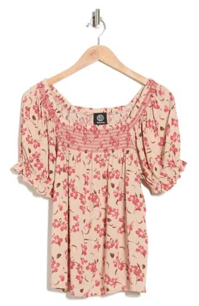 Bobeau Print Peasant Top