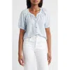 Bobeau Print Puff Sleeve Button-up Top