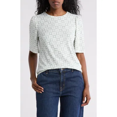 Bobeau Print Puff Sleeve T-shirt In Blue