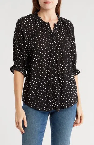 Bobeau Print Ruffle Blouse In Black/ivory Dot