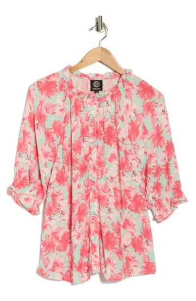 Bobeau Print Ruffle Blouse In Pink
