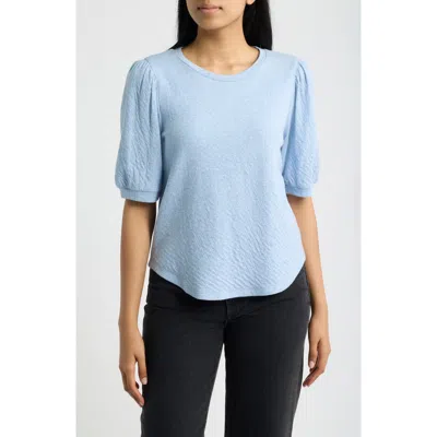 Bobeau Puff Sleeve Textured Cotton T-shirt In Blue