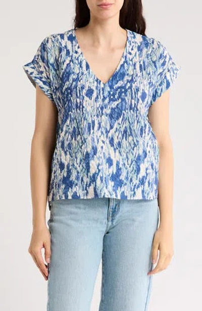 Bobeau Relaxed V-neck T-shirt In Navy/white