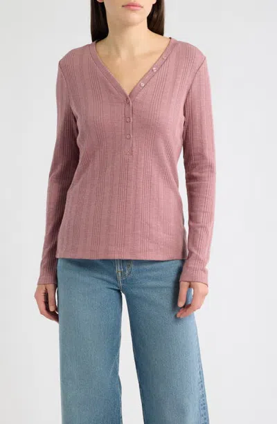 Bobeau Rib Henley Top In Pink
