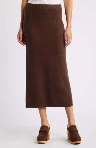 Bobeau Rib Sweater Midi Skirt In Chocolate