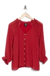 Bobeau Ruffle Button Down Top In Karanda Red