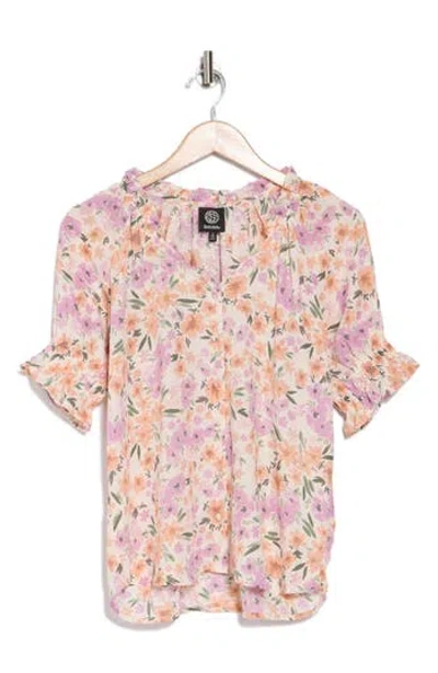 Bobeau Ruffle Button-up Top In Multi
