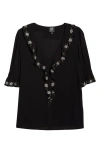 Bobeau Ruffle Embroidered Top In Black