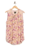 Bobeau Ruffle Spit Neck Sleeveless Top In Pink