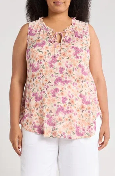 Bobeau Ruffle Spit Neck Sleeveless Top In Multi