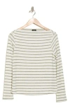 Bobeau Sammi Ribbed Long Sleeve High Neck Top In Ivory/green