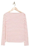Bobeau Sammi Ribbed Long Sleeve High Neck Top In Ivory/urban Red