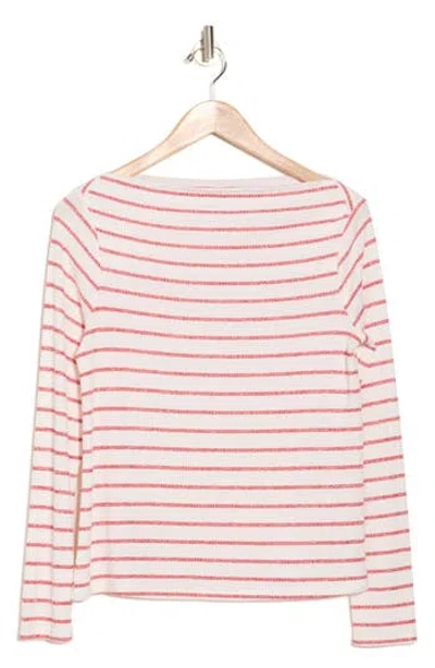 Bobeau Sammi Ribbed Long Sleeve High Neck Top In Ivory/urban Red