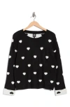 Bobeau Scattered Heart Pullover Sweater In Multi