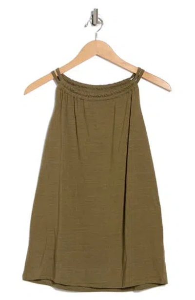 Bobeau Shirred Neck Halter Top In Green