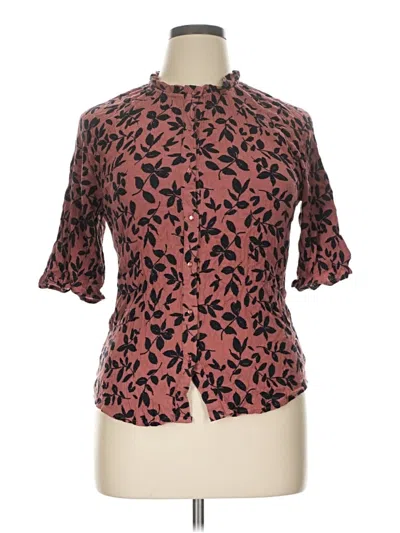 Pre-owned Bobeau Short Sleeve Blouse In Burgundy