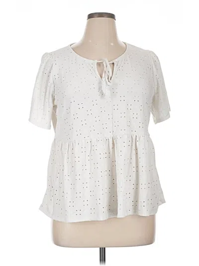 Pre-owned Bobeau Short Sleeve Blouse In White