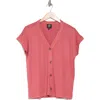 Bobeau Short Sleeve Button-up Top In Baroque Rose