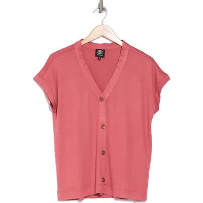 Bobeau Short Sleeve Button-up Top In Baroque Rose