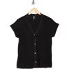 Bobeau Short Sleeve Button-up Top In Black