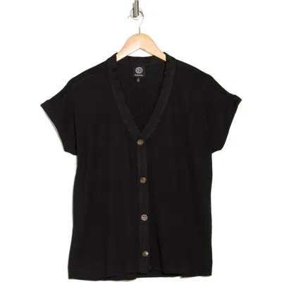 Bobeau Short Sleeve Button-up Top In Black
