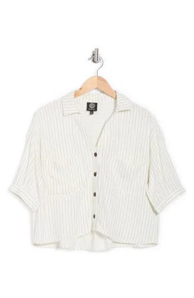 Bobeau Short Sleeve Camp Shirt In Linen/black