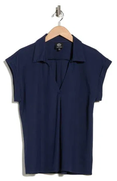 Bobeau Short Sleeve Knit Top In Blue