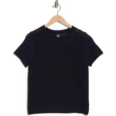 Bobeau Short Sleeve Open Knit Sweater In Blue