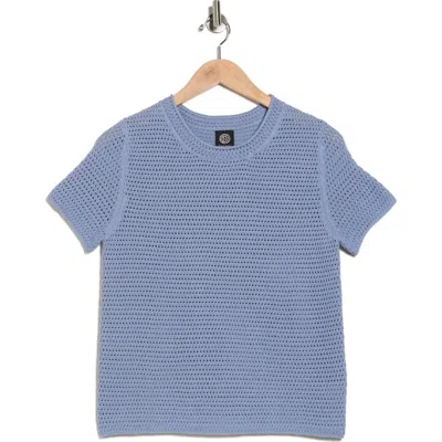 Bobeau Short Sleeve Open Knit Sweater In Blue