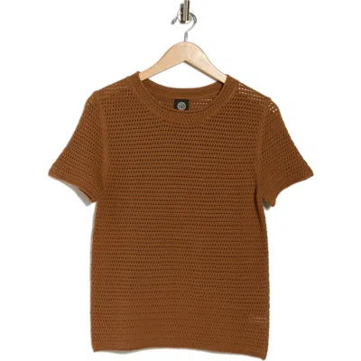 Bobeau Short Sleeve Open Knit Sweater In Brown