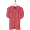 Bobeau Short Sleeve Piqué Knit Button-up Shirt In Red