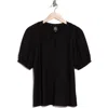 Bobeau Short Sleeve Piqué Knit Button-up Shirt In Black