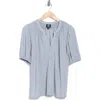 Bobeau Short Sleeve Piqué Knit Button-up Shirt In Blue