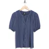 Bobeau Short Sleeve Piqué Knit Button-up Shirt In Blue