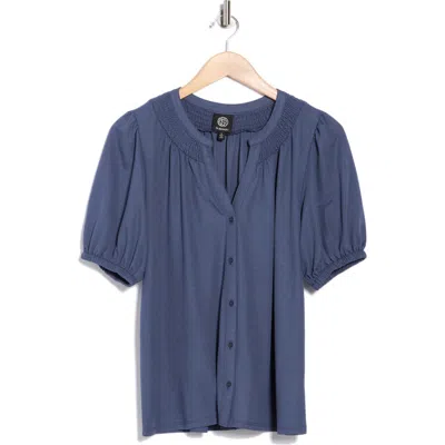 Bobeau Short Sleeve Piqué Knit Button-up Shirt In Purple