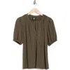 Bobeau Short Sleeve Piqué Knit Button-up Shirt In Brown