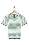 Bobeau Short Sleeve Ribbed Striped Sweater In White/green