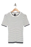 Bobeau Short Sleeve Ribbed Striped Sweater In White/navy