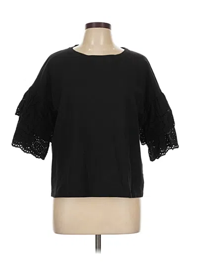 Pre-owned Bobeau Short Sleeve Top Black Ruffles Neckline Tops