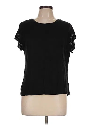 Pre-owned Bobeau Short Sleeve Top Black Ruffles Neckline Tops