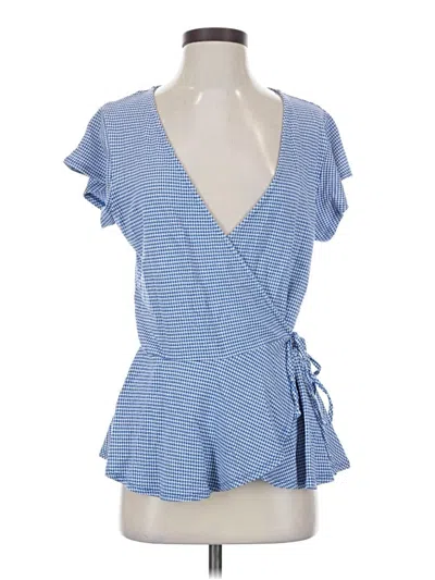 Bobeau Short Sleeve Top Blue Plunge Neckline Tops