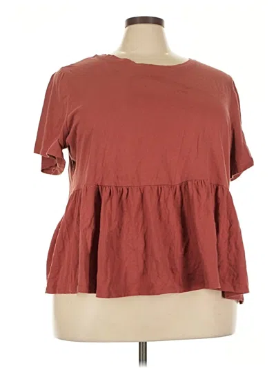 Pre-owned Bobeau Short Sleeve Top Burgundy Square Neckline Tops