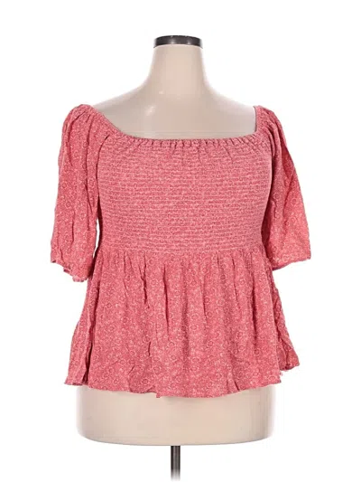 Pre-owned Bobeau Short Sleeve Top Red Square Neckline Tops