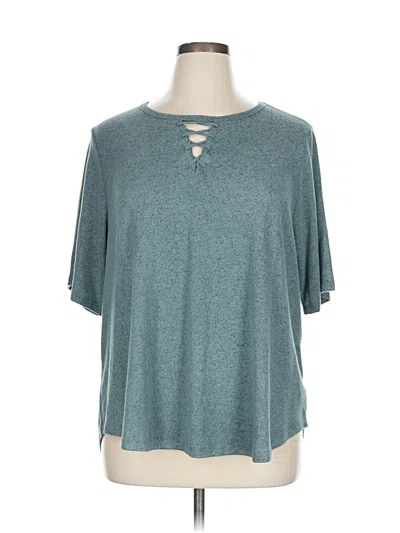 Pre-owned Bobeau Short Sleeve Top Teal Keyhole Neckline Tops In Blue