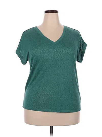 Pre-owned Bobeau Short Sleeve Top Teal V Neck Tops In Blue